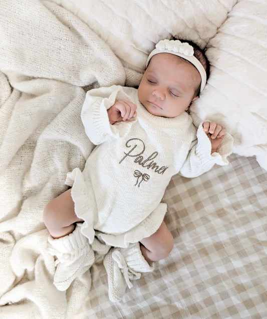 frill knit baby romper - personalised