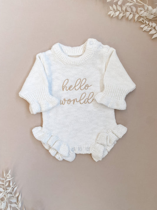 Hello World | Frill Knit Baby Romper | Ivory