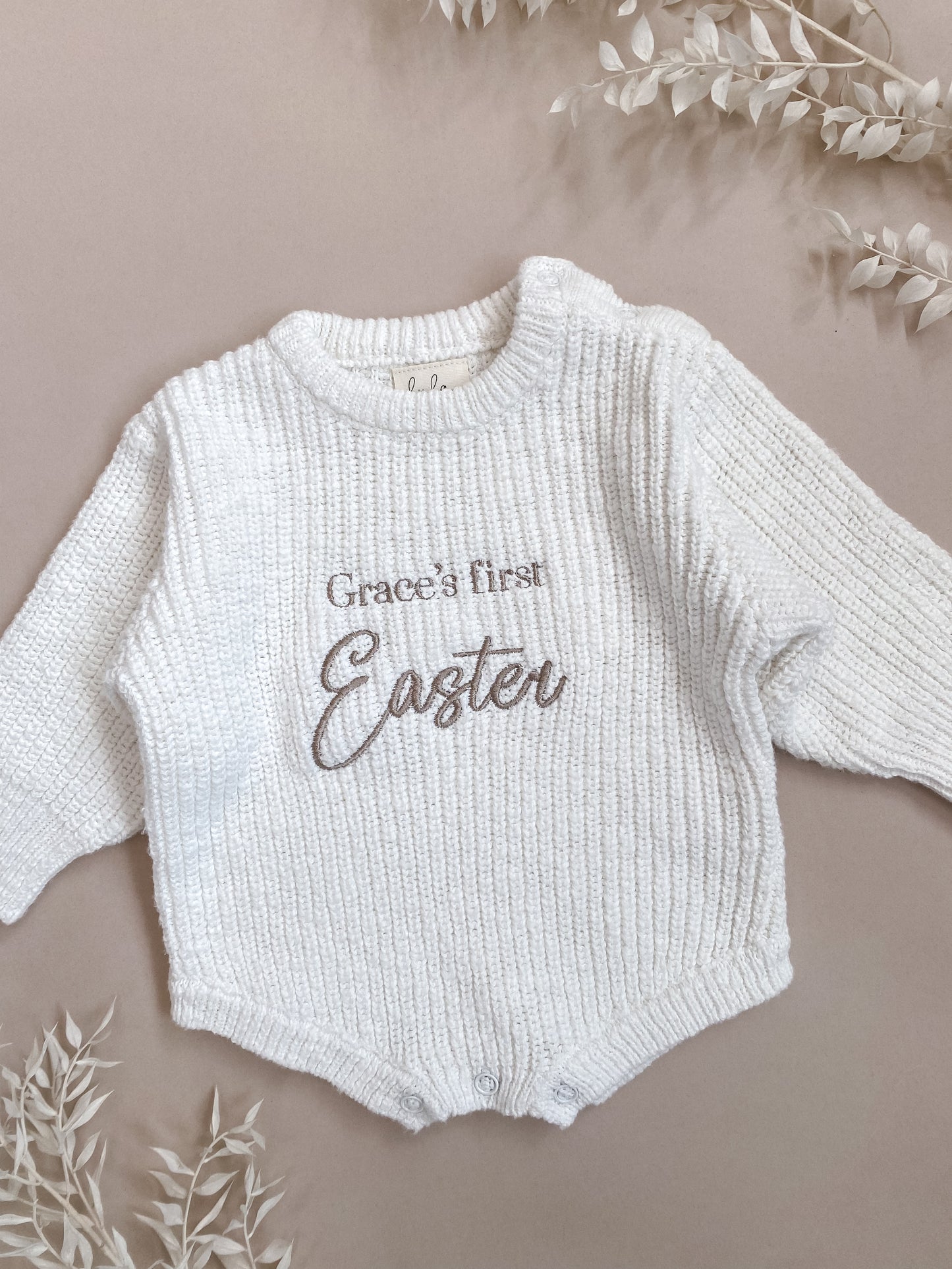 Sample | Grace's First Easter | Chunky Knit Baby Romper | 3-6 Months