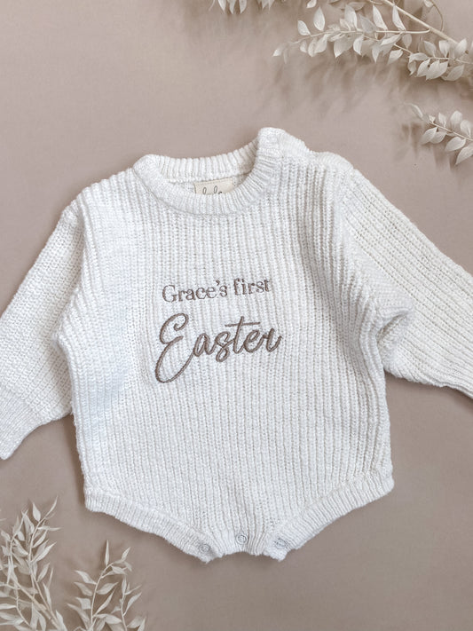 Sample | Grace's First Easter | Chunky Knit Baby Romper | 3-6 Months