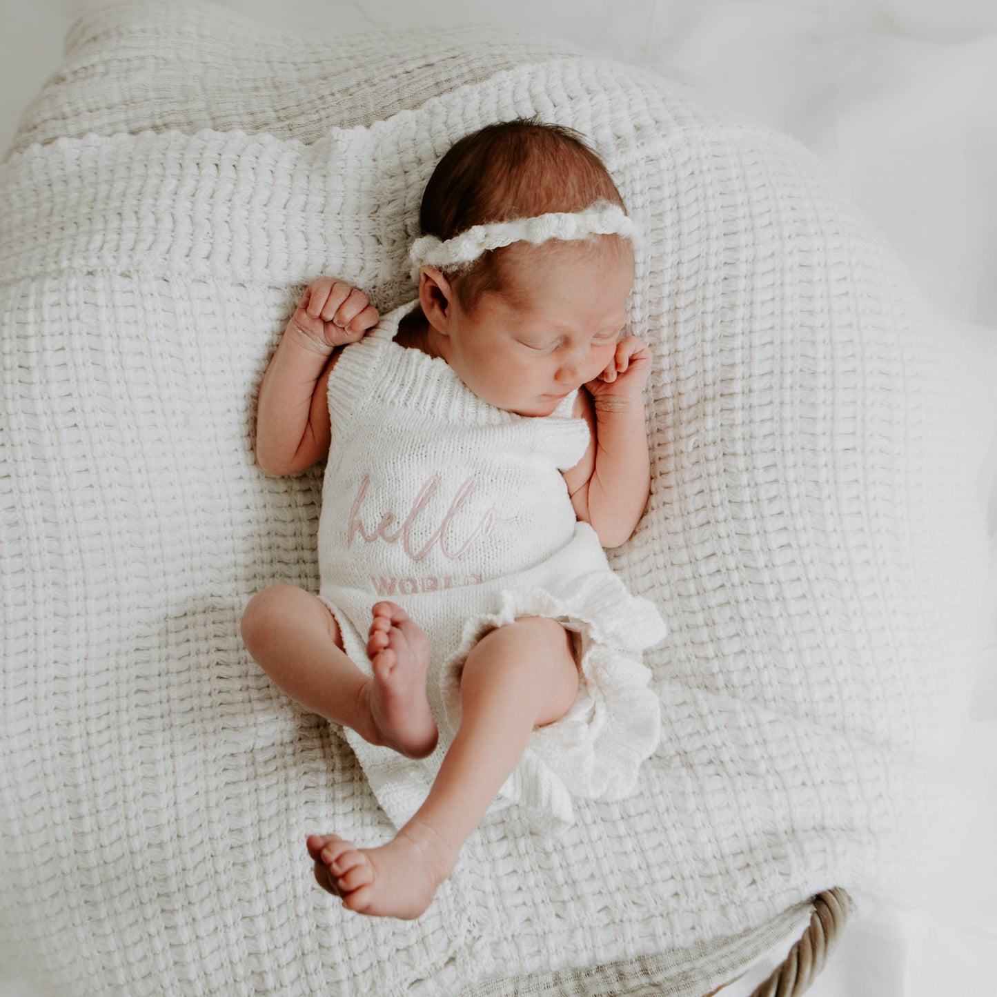 hello world baby romper with frills