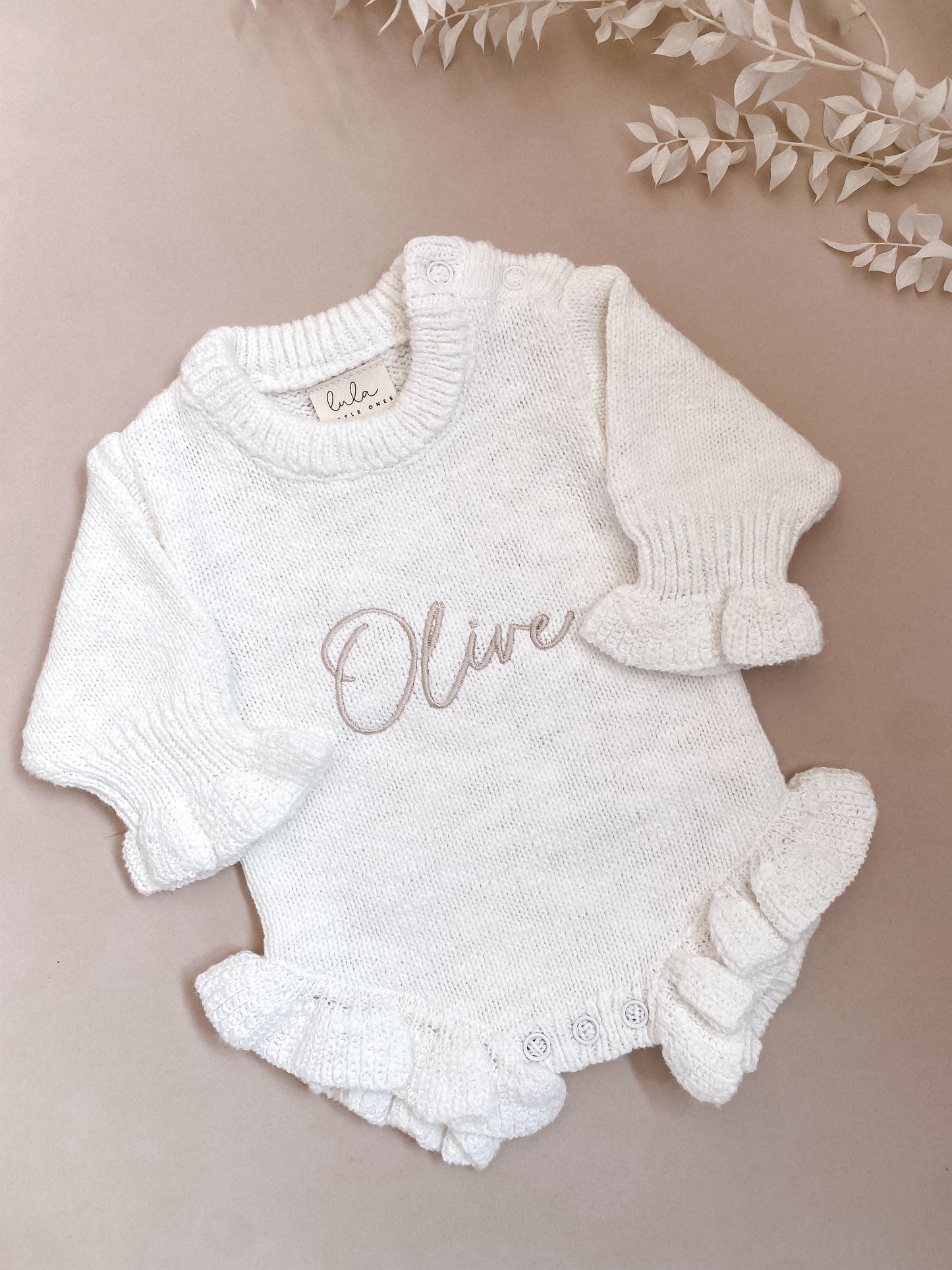 Personalised Frill Knit Baby Romper | Ivory