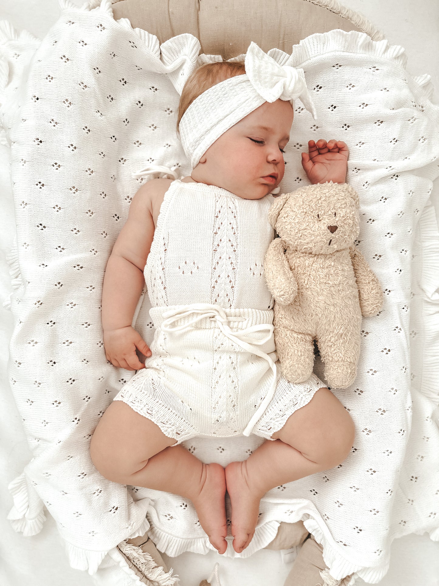 Waffle Knit Topknot Headband | White