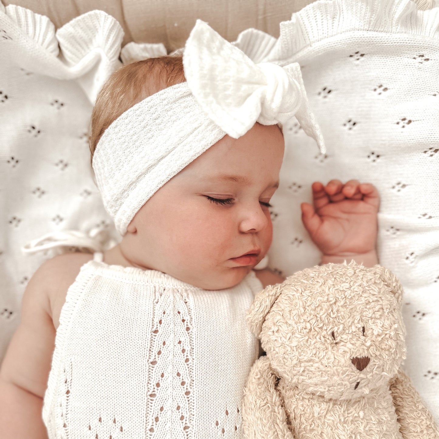 Waffle Knit Topknot Headband | White