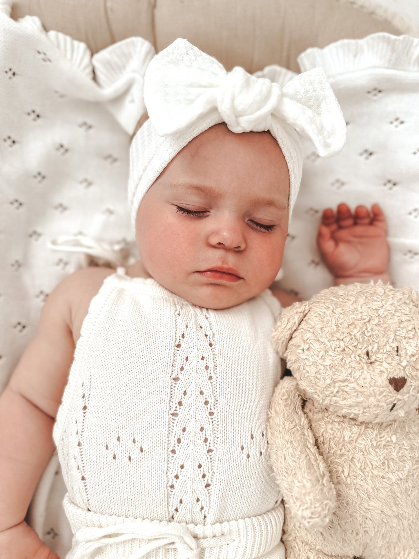 Waffle Knit Topknot Headband | White