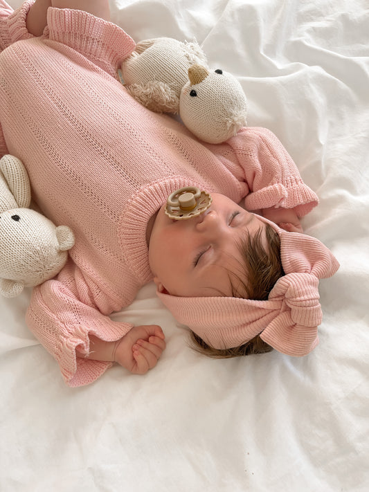 baby top knot rib headband | powder pink