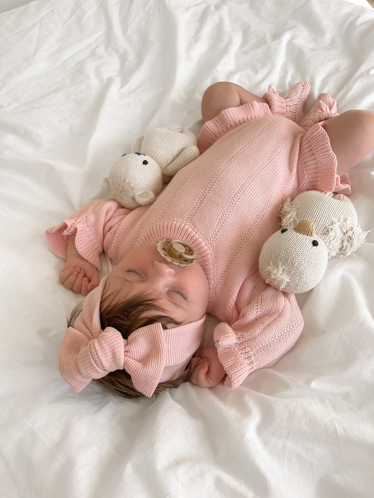 baby top knot rib headband | powder pink