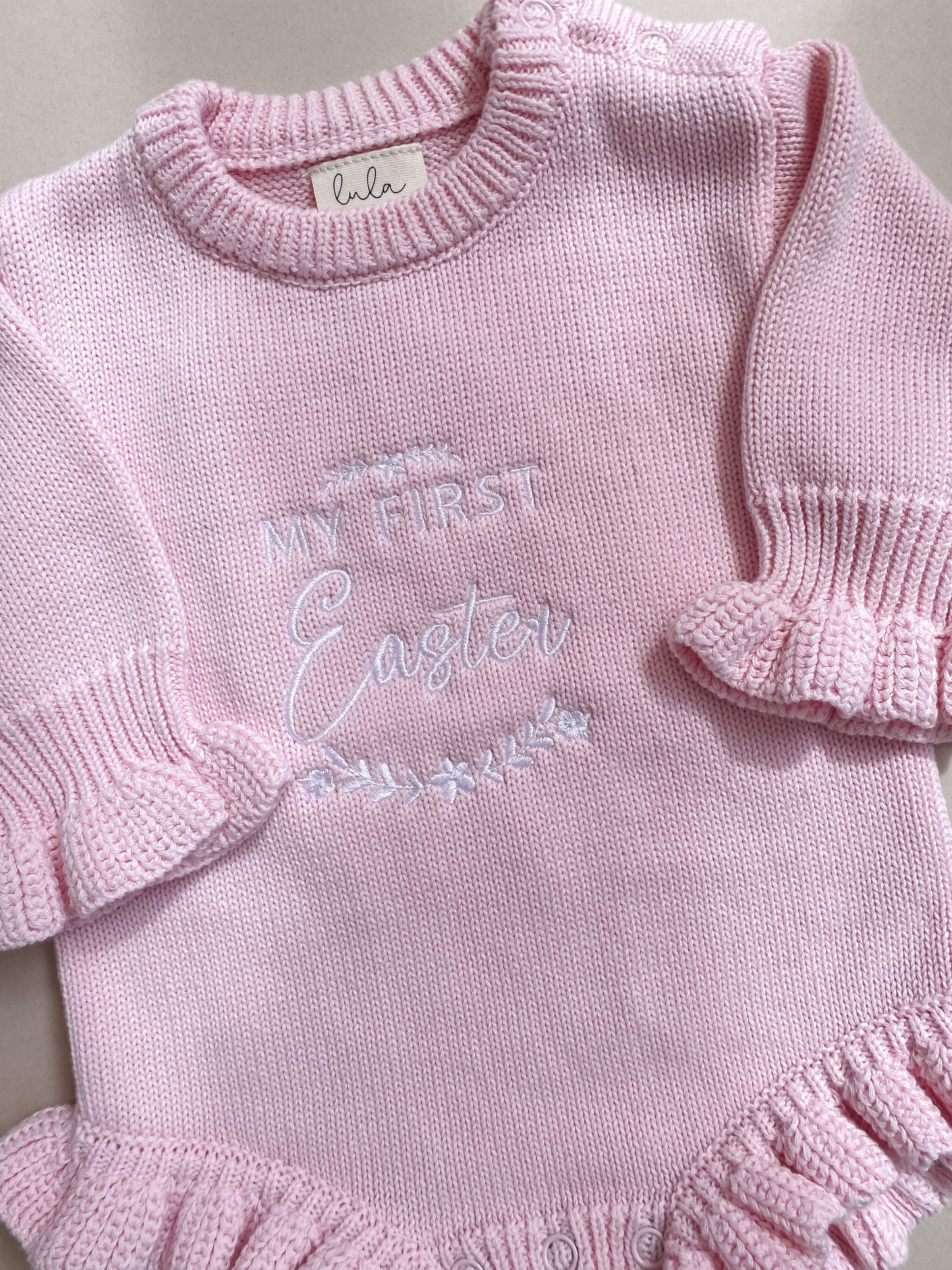 Sample | My First Easter | Frill Knit Baby Romper | Blossom Pink | 0-3 Months