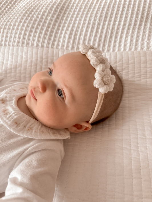 Crochet Daisy Headband | White & Beige