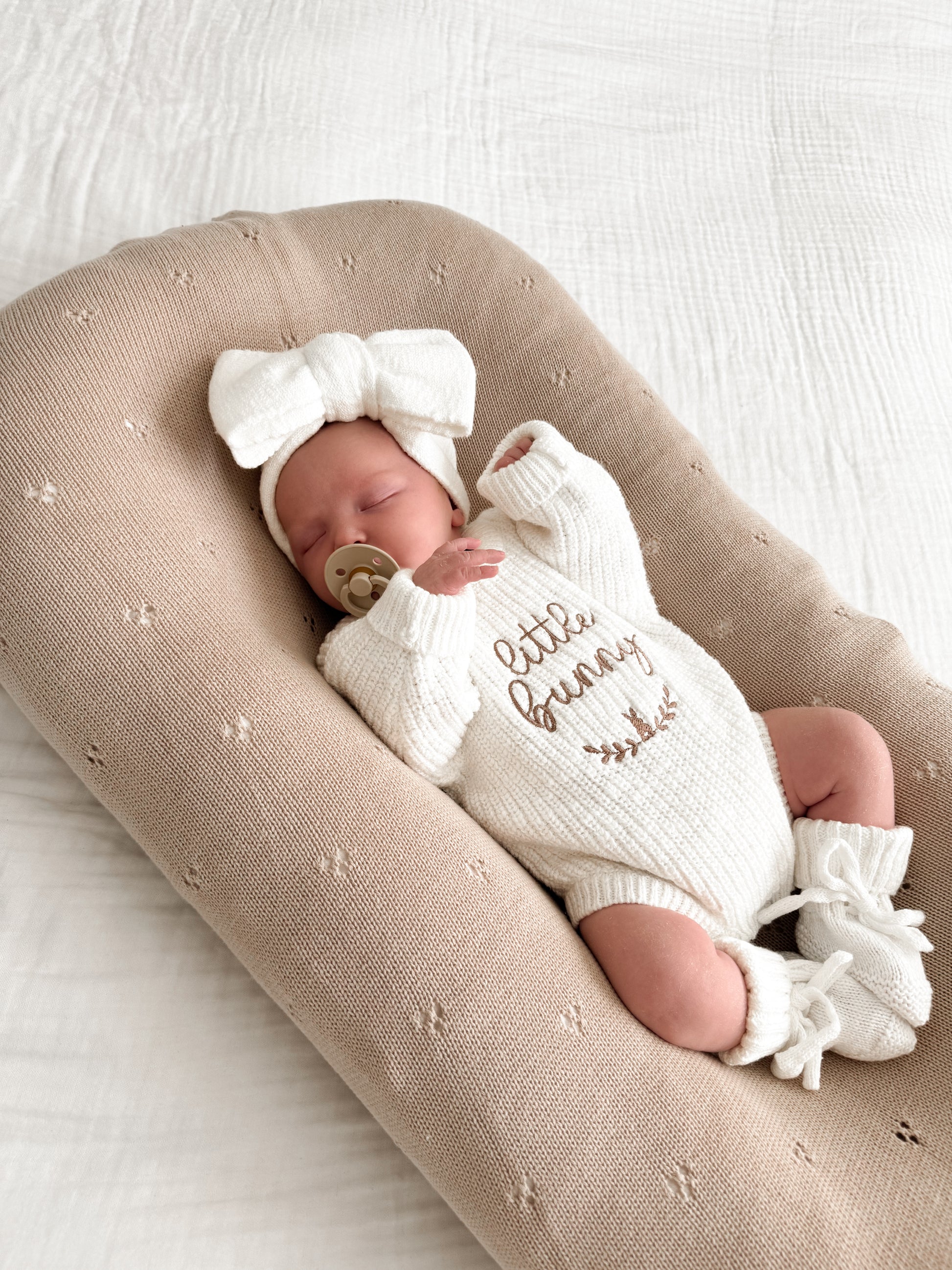 neutral chunky knit baby romnper