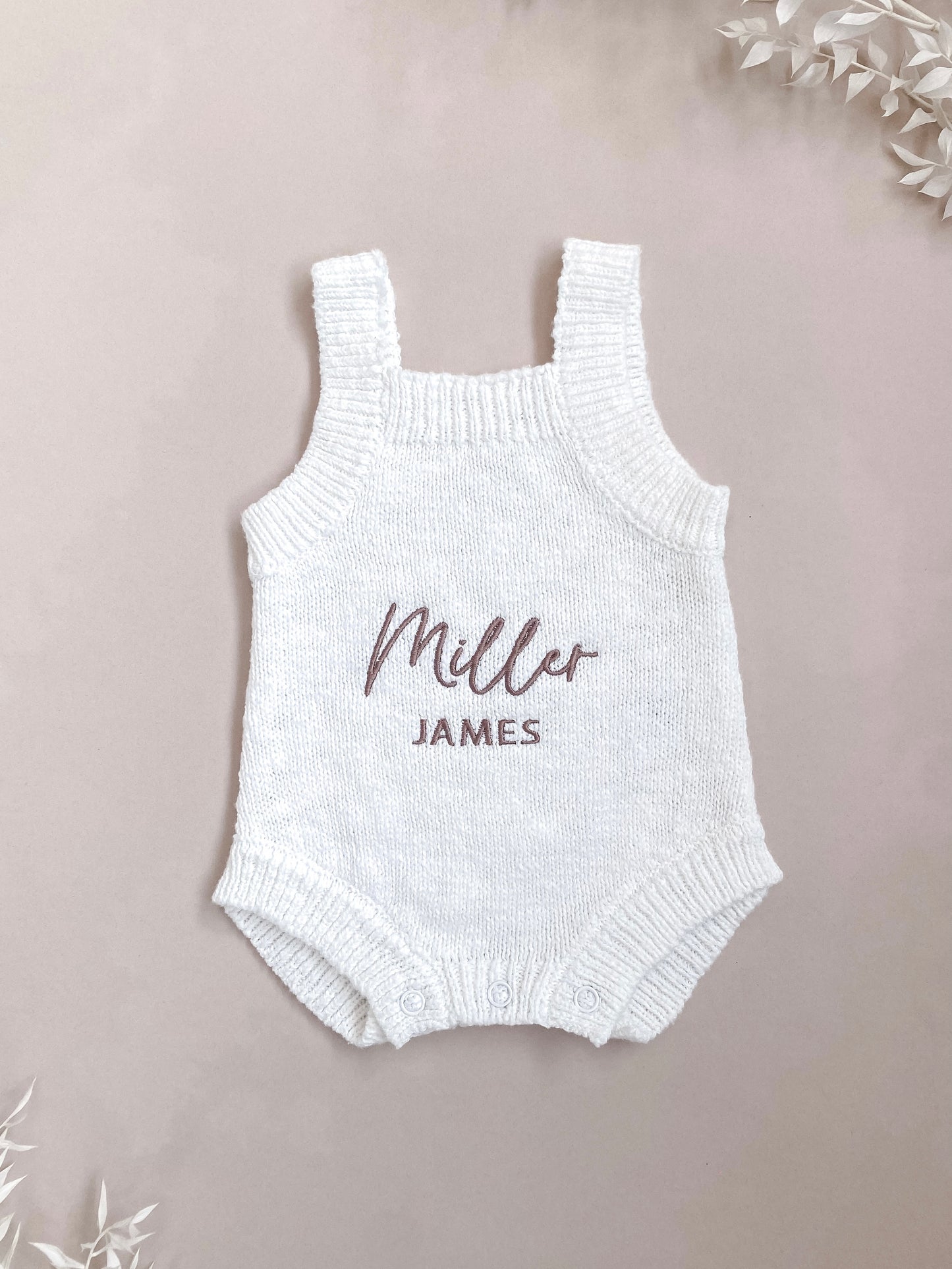 Personalised Sleeveless Knit Baby Romper | Two Names | Ivory