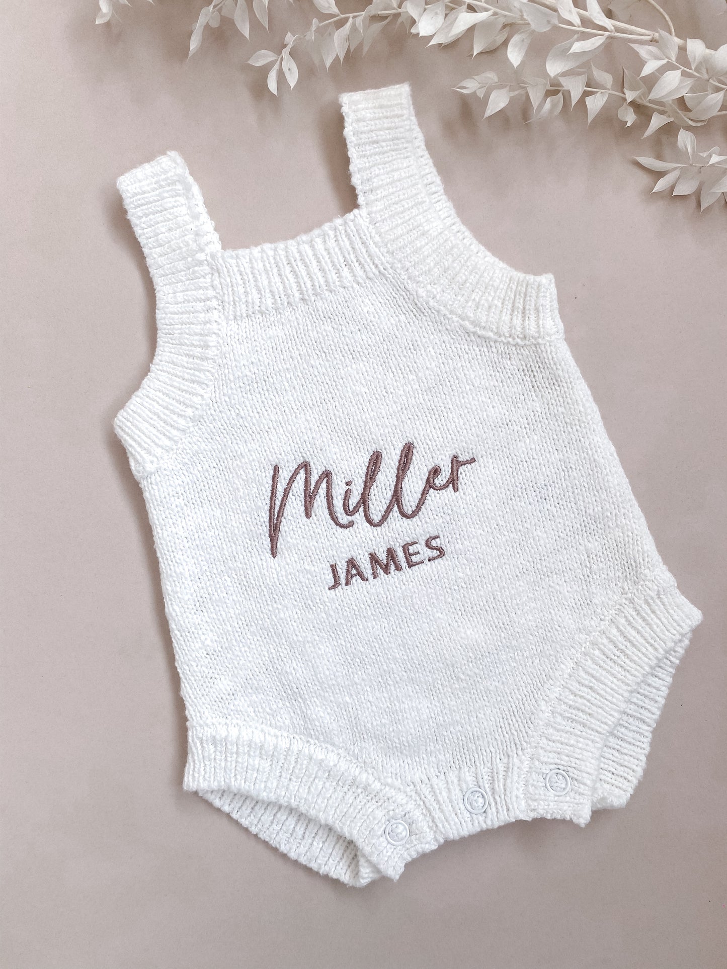 Personalised Sleeveless Knit Baby Romper | Two Names | Ivory