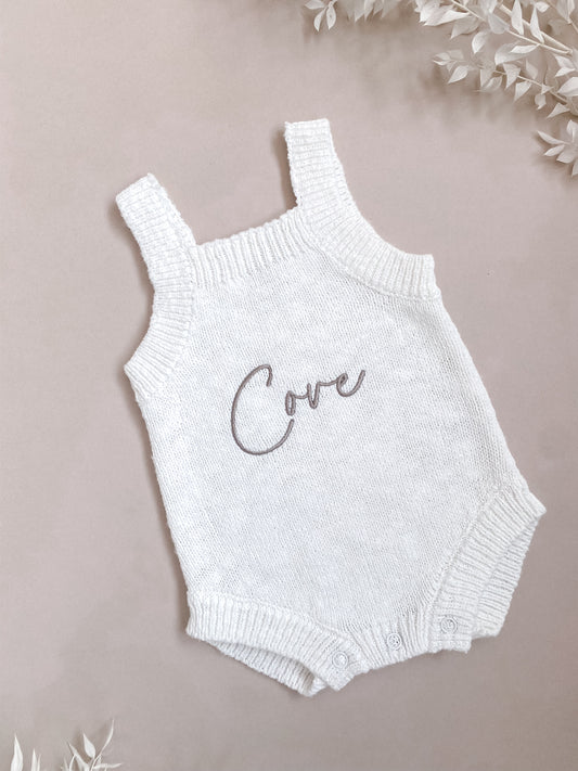 Personalised Sleeveless Knit Baby Romper | Ivory