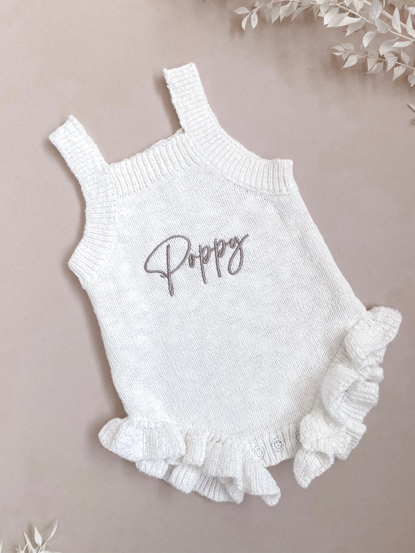 personalised baby clothes - name frill knitted romper ivory