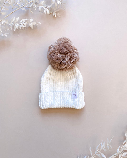 Chunky Knit Baby Hat | Ivory | Cocoa Pom Pom