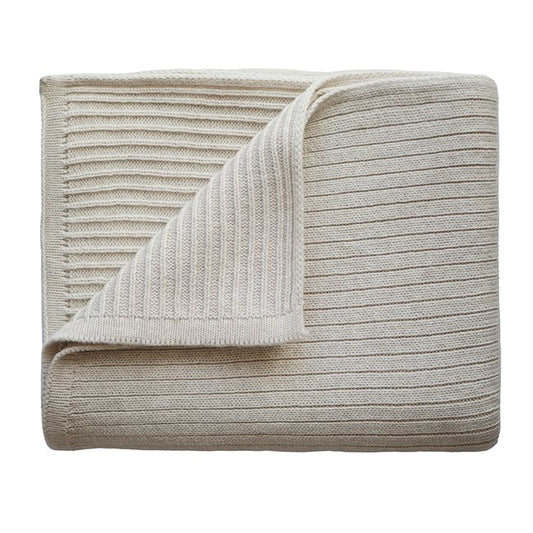 Mushie Knitted Ribbed Baby Blanket | Beige Melange
