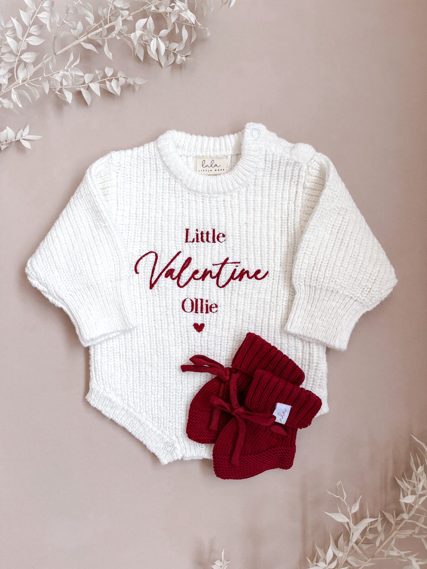 Personalised Little Valentine Chunky Knit Baby Romper | Ivory