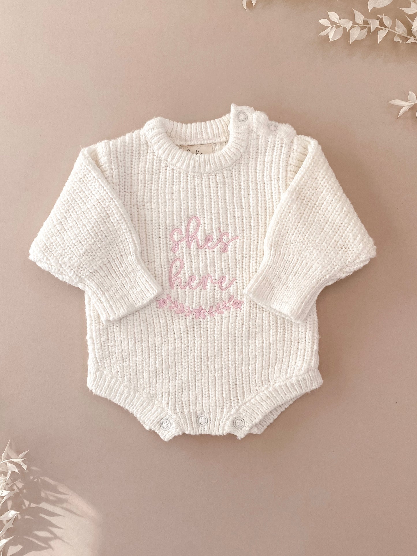 She's Here Chunky Knit Baby Romper | Ivory