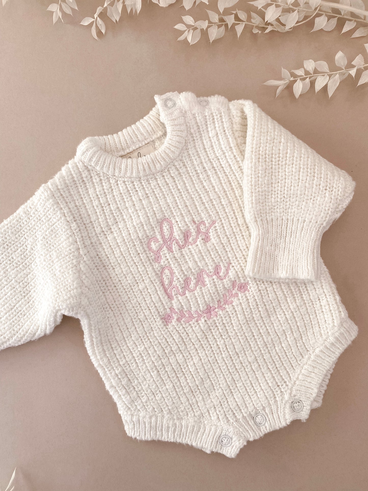 She's Here Chunky Knit Baby Romper | Ivory