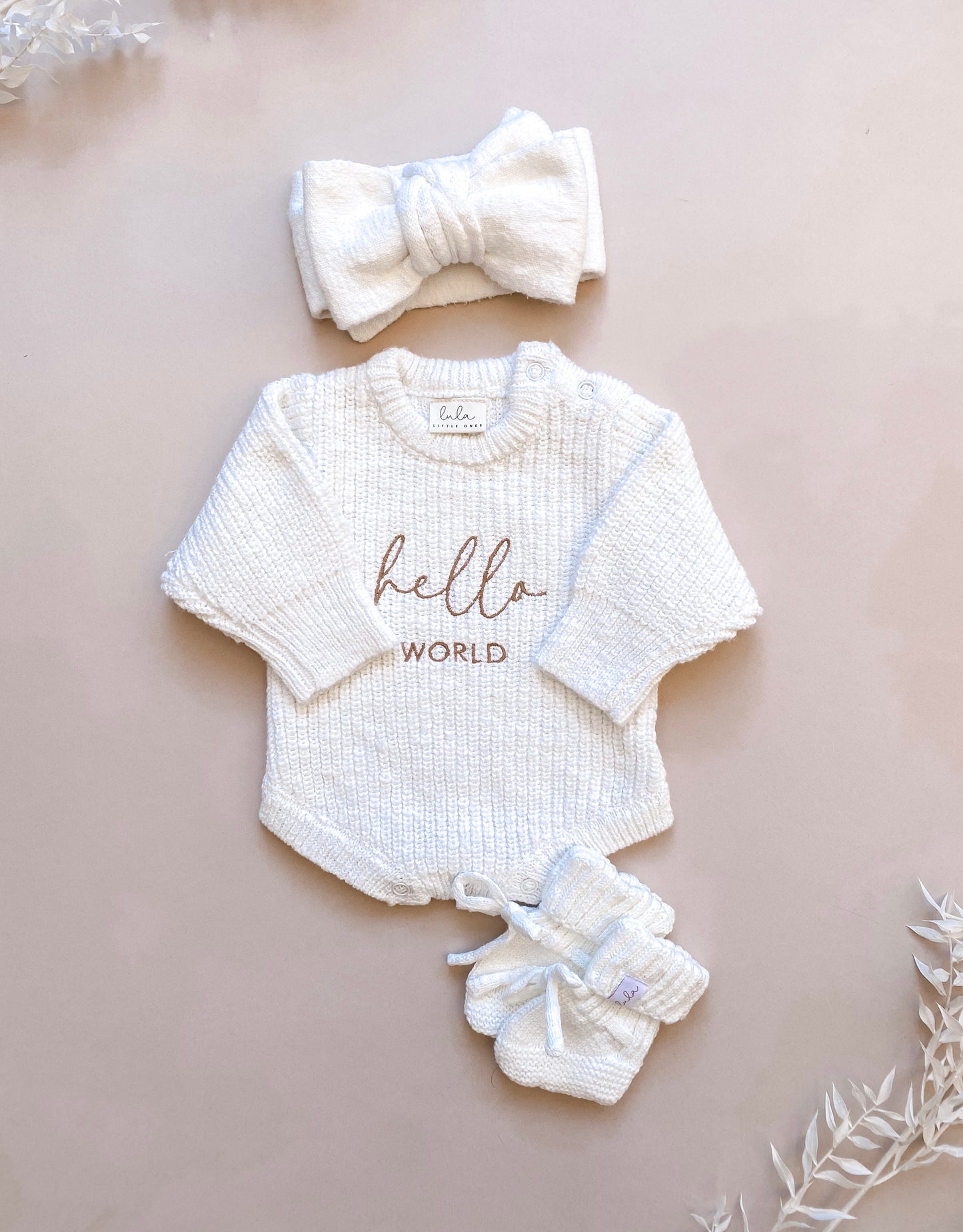 Hello world baby first outfit set | knit romper
