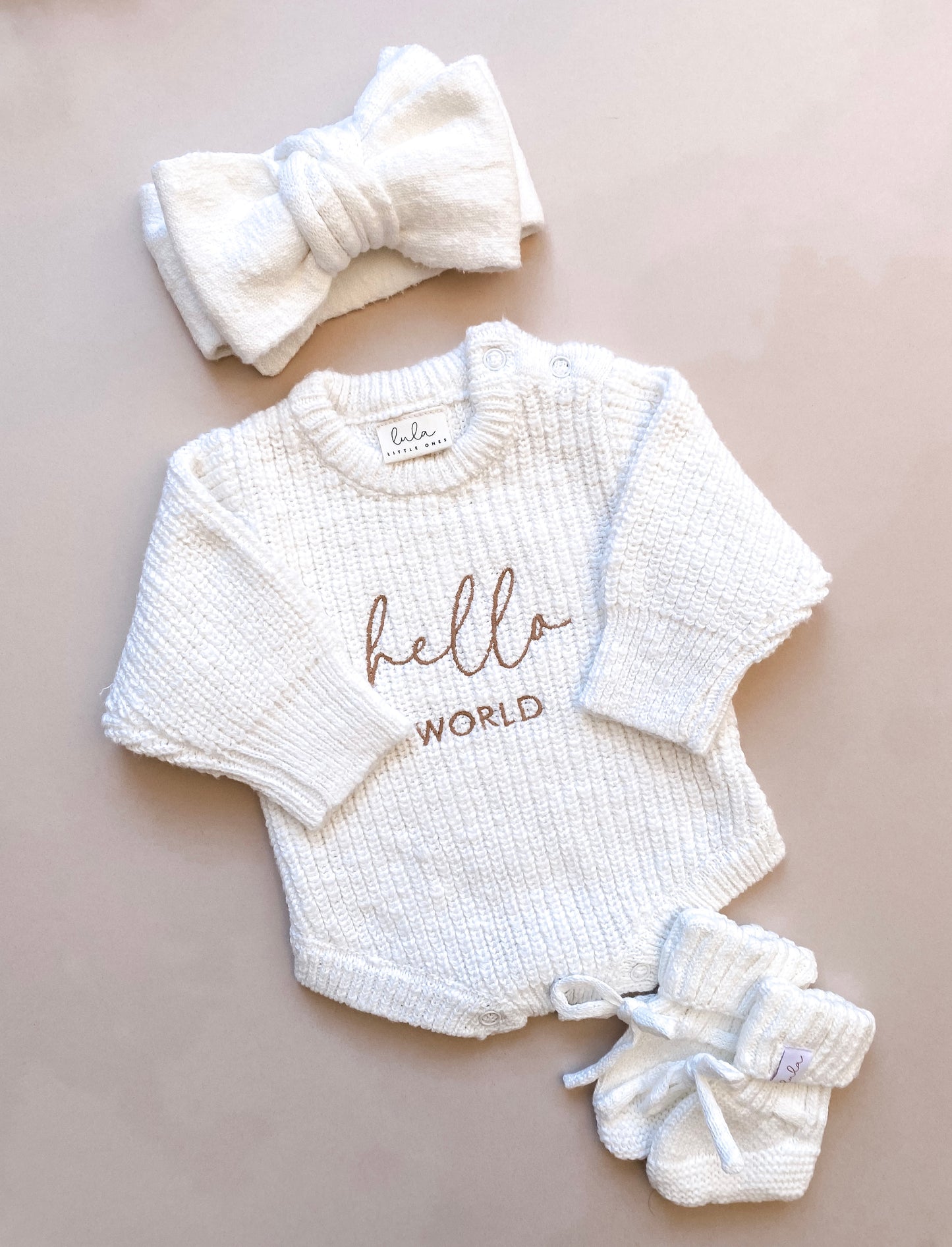 Hello world baby first outfit set | knitted romper