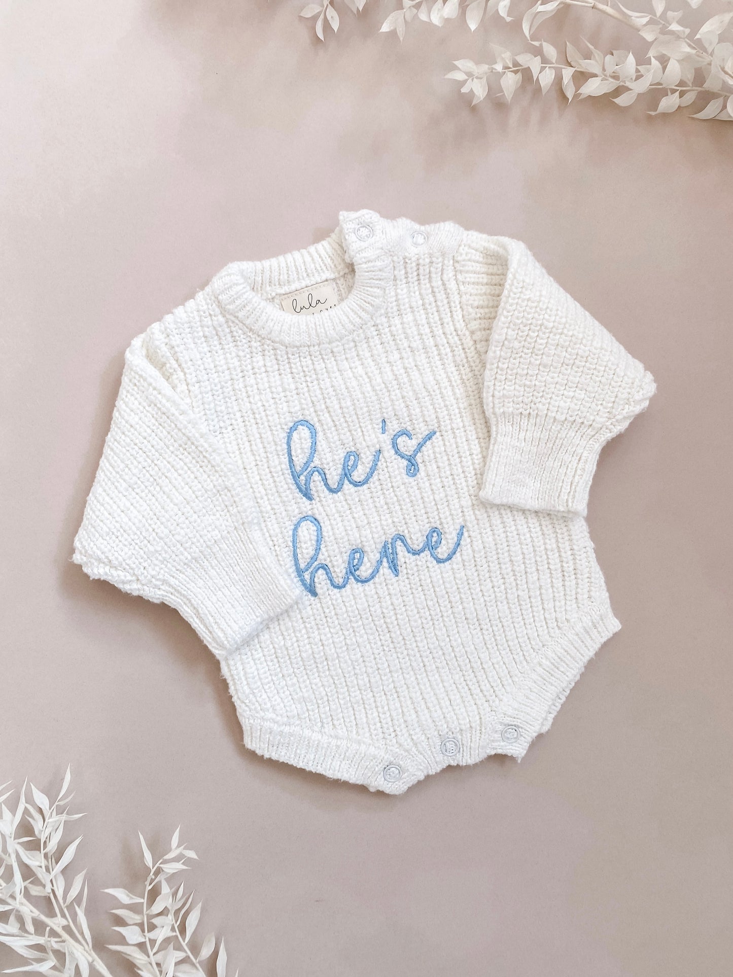 he's here | newborn coming home romper