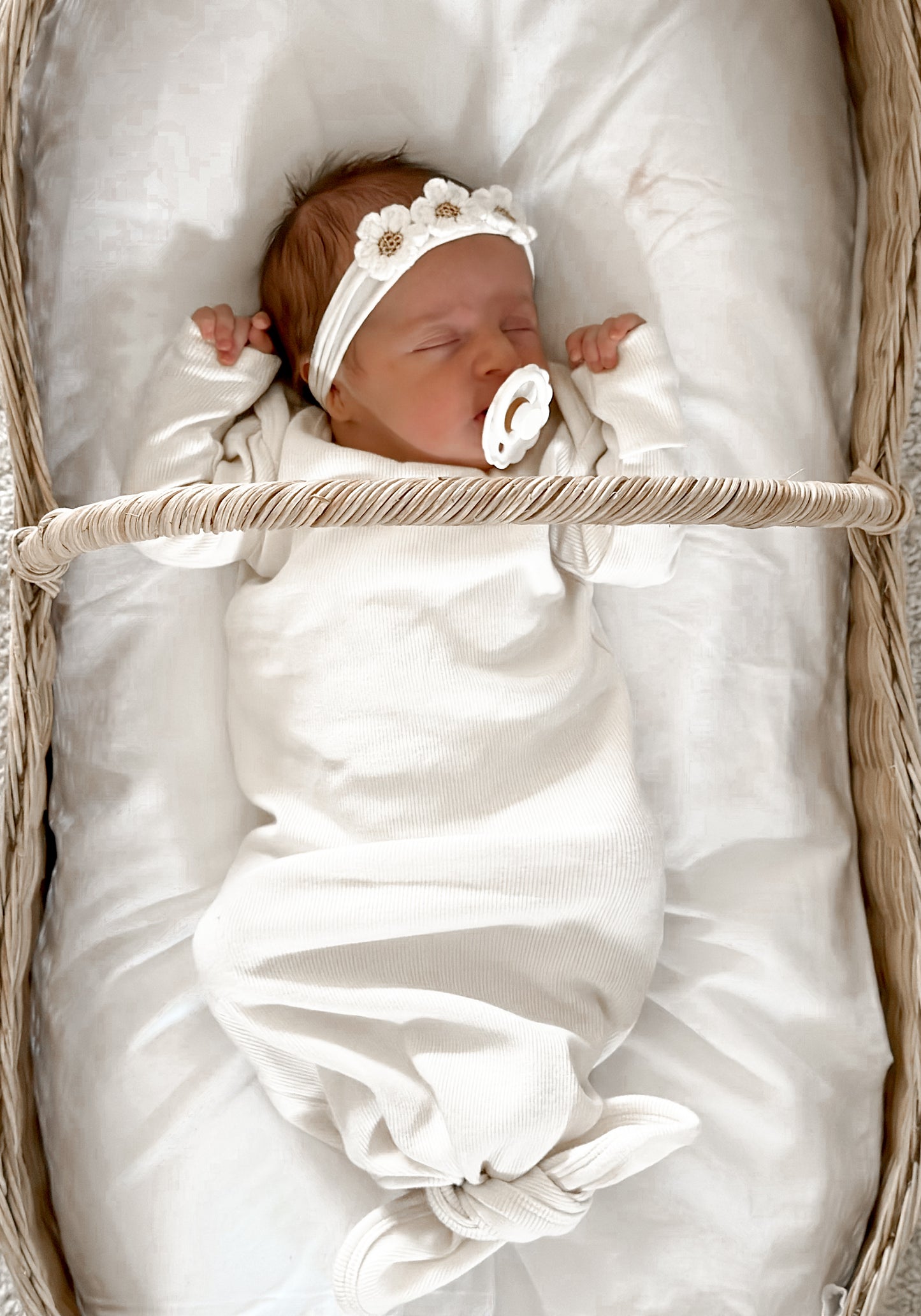 baby headband - white and gold crochet flowers