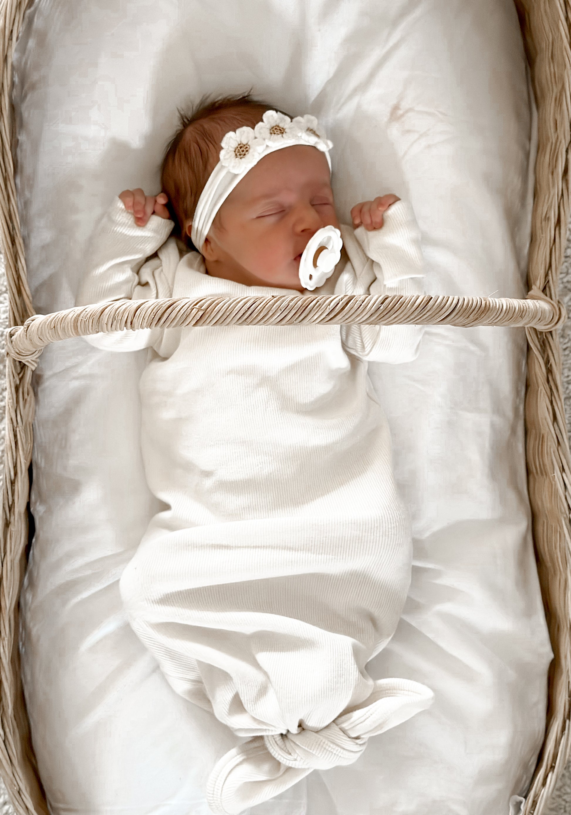 baby headband - white and gold crochet flowers
