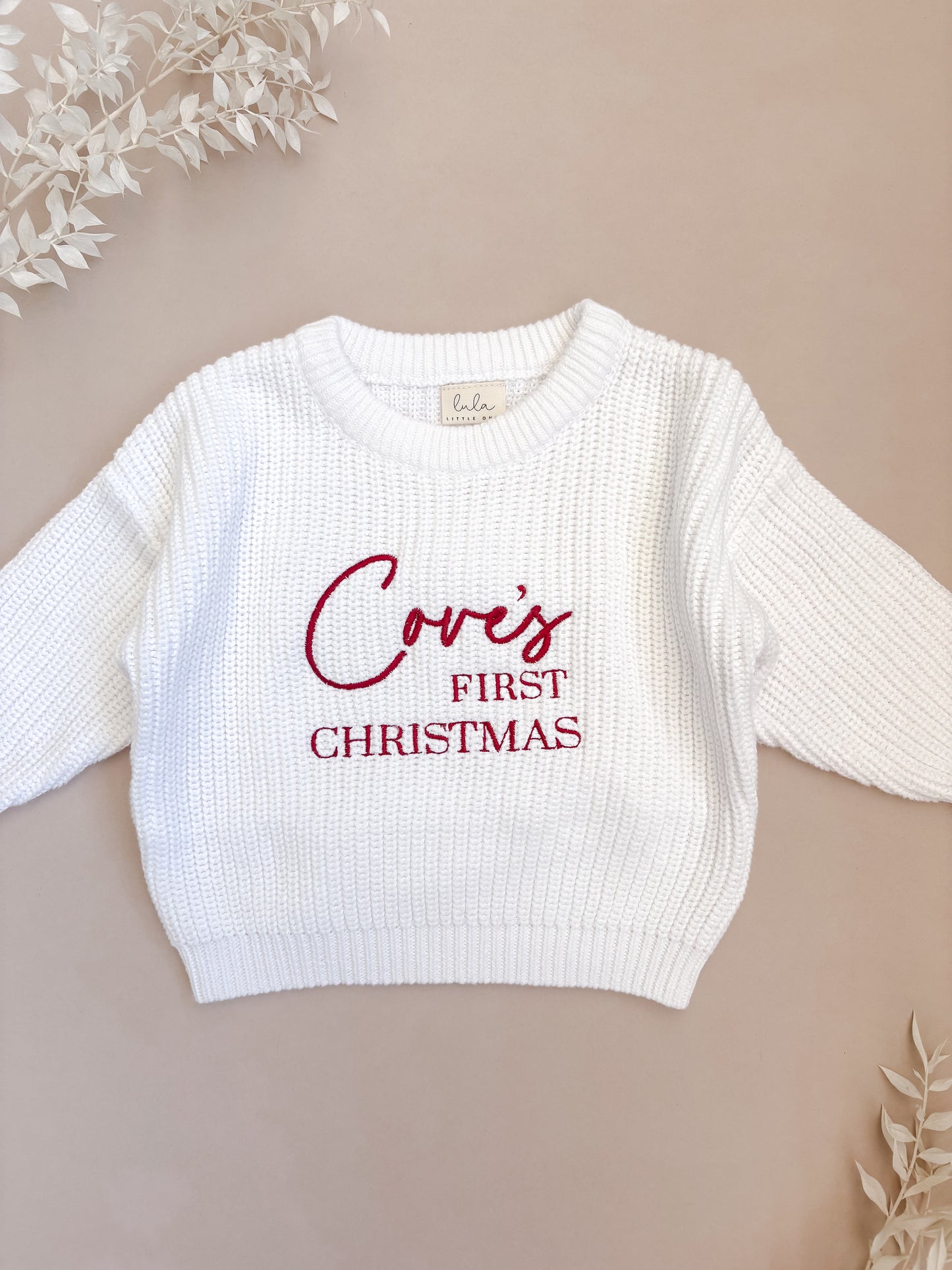 Personalised First Christmas Chunky Knit Jumper | Milk White