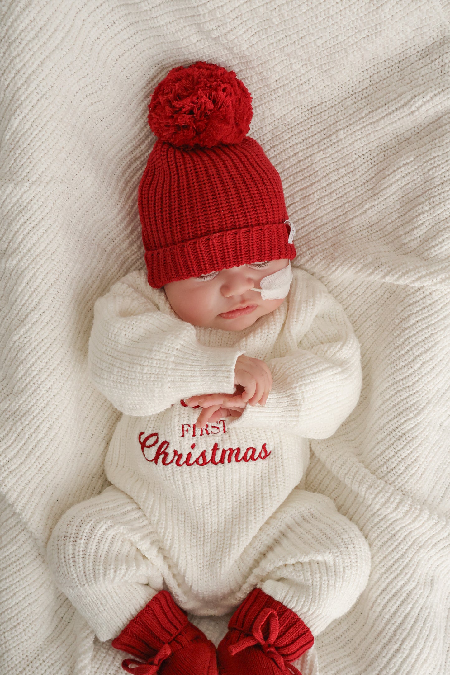 Personalised First Christmas Chunky Knit Baby Romper | Full Length | Ivory *PRE-ORDER