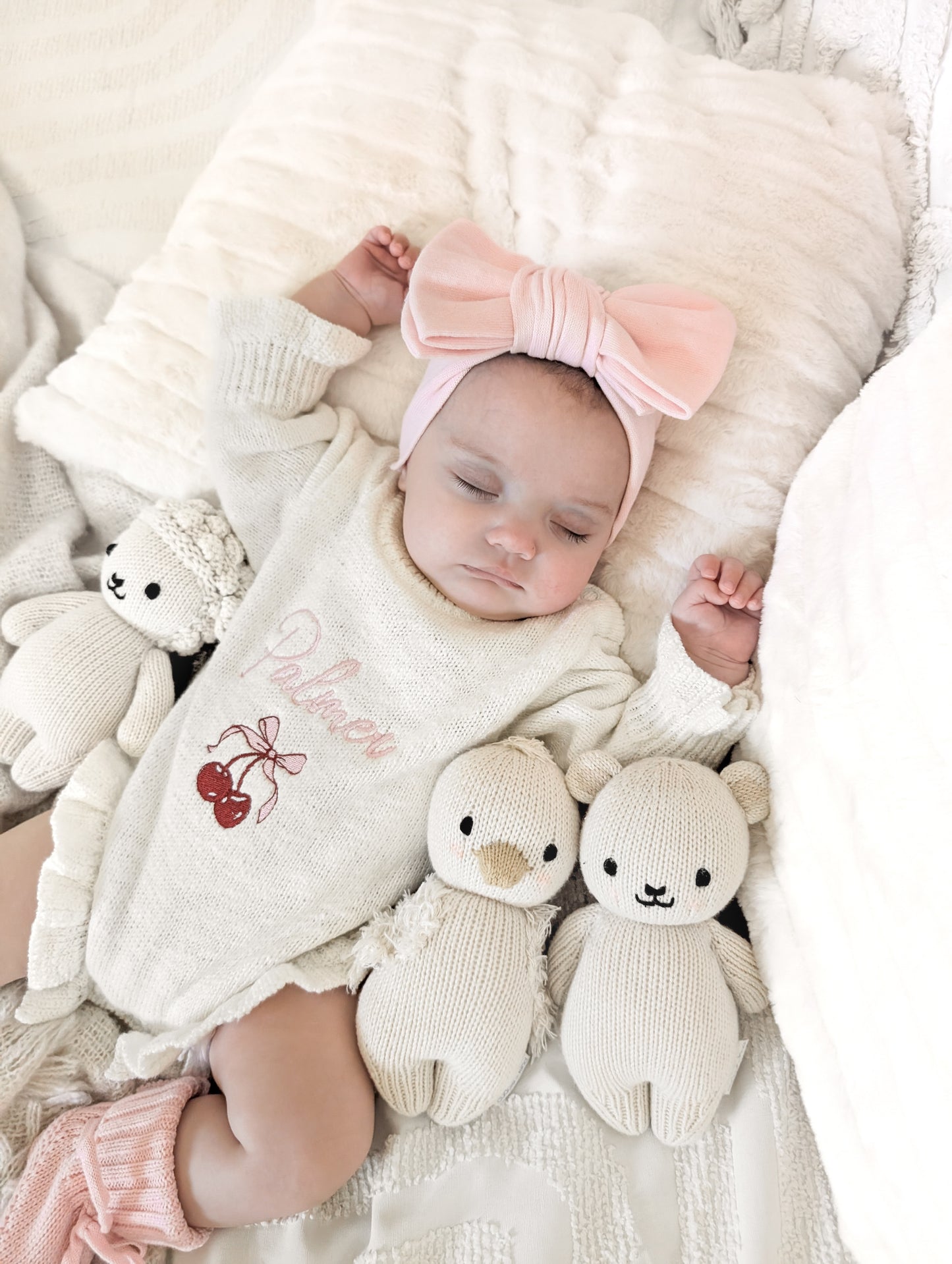 Personalised Frill Knit Cherry Romper | Ivory
