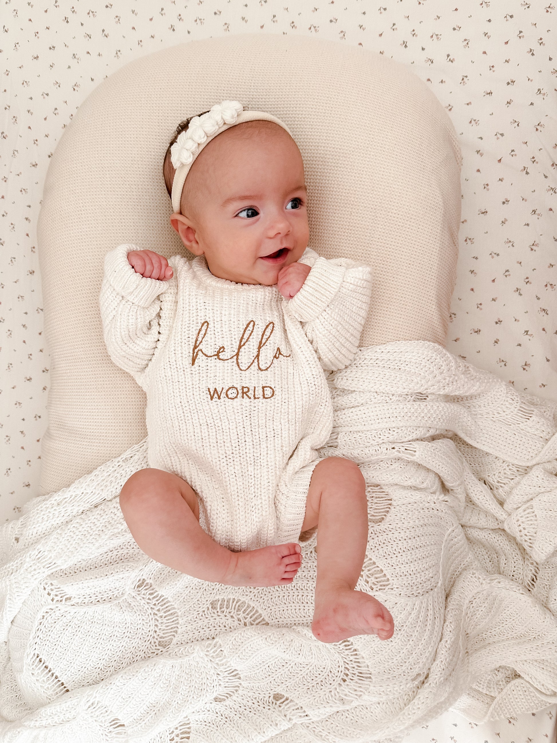 hello world baby outfit - knit romper
