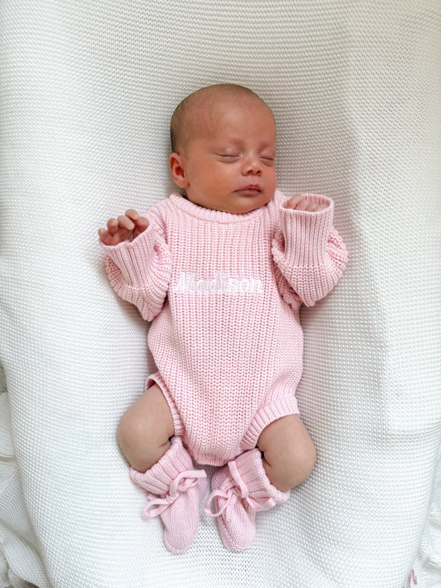 Personalised Chunky Knit Baby Romper | Blossom Pink