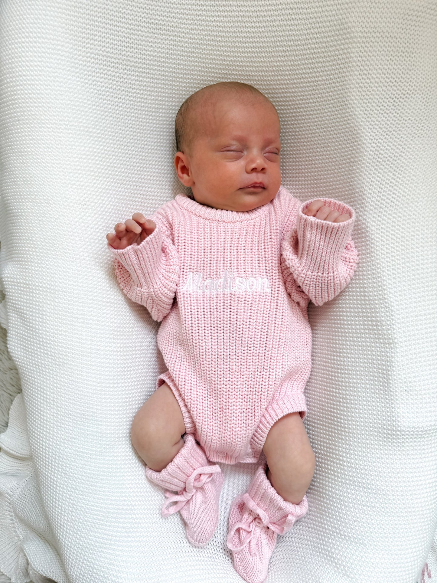 Personalised Chunky Knit Baby Romper | Blossom Pink