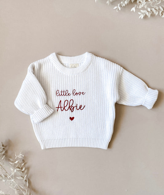 Personalised Little Love Chunky Knit Jumper | White