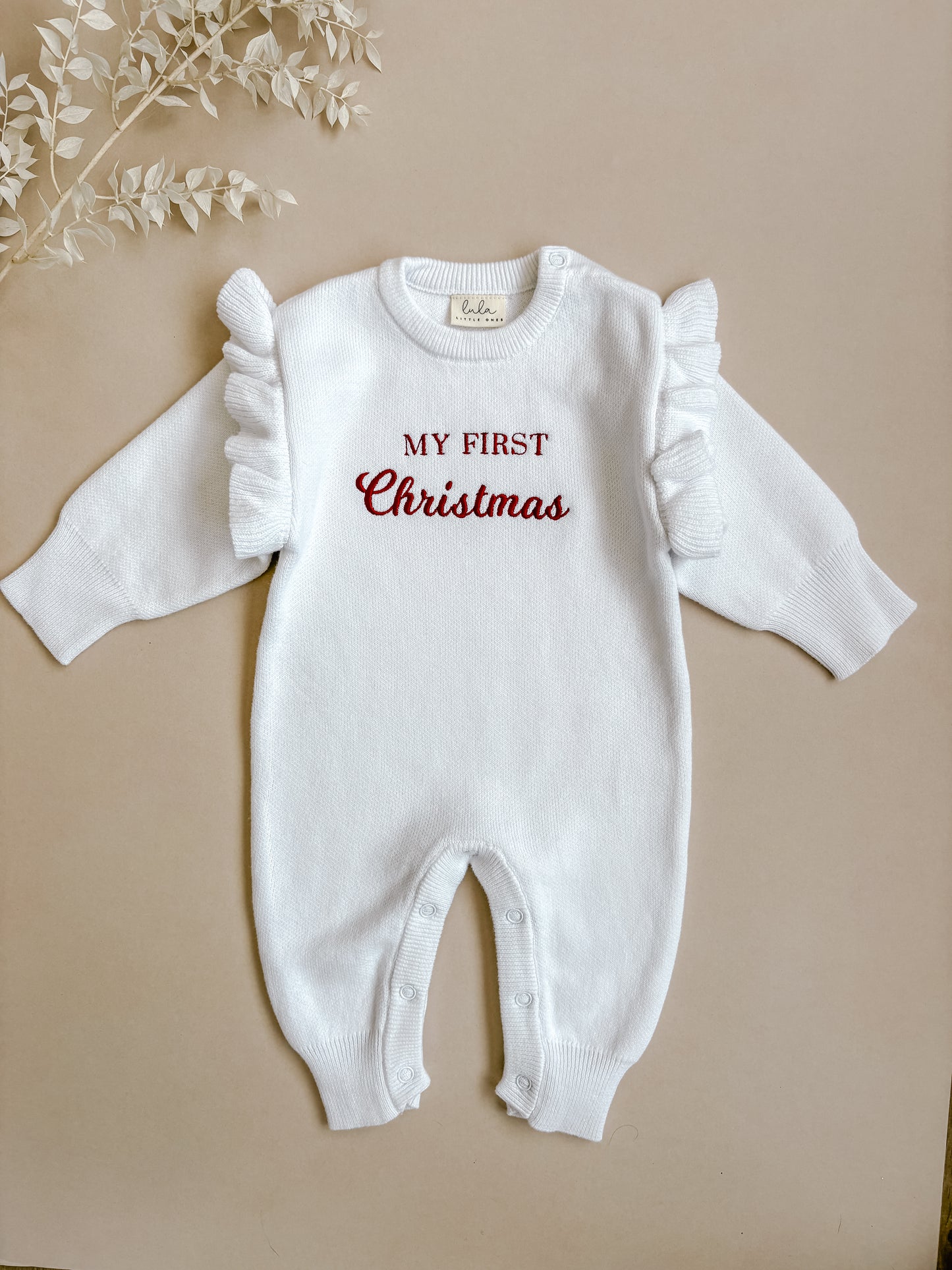 My First Christmas | Frill Knit Baby Romper | Full Length | Milk White *PRE-ORDER