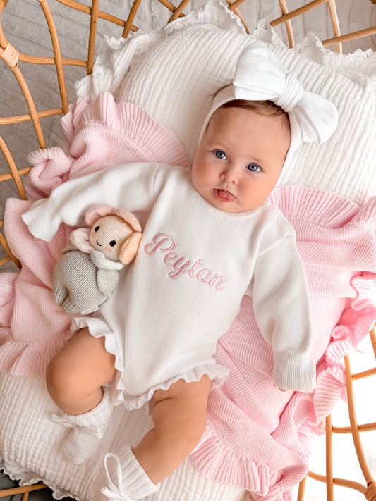 personalised baby clothes - white embroidered romper set