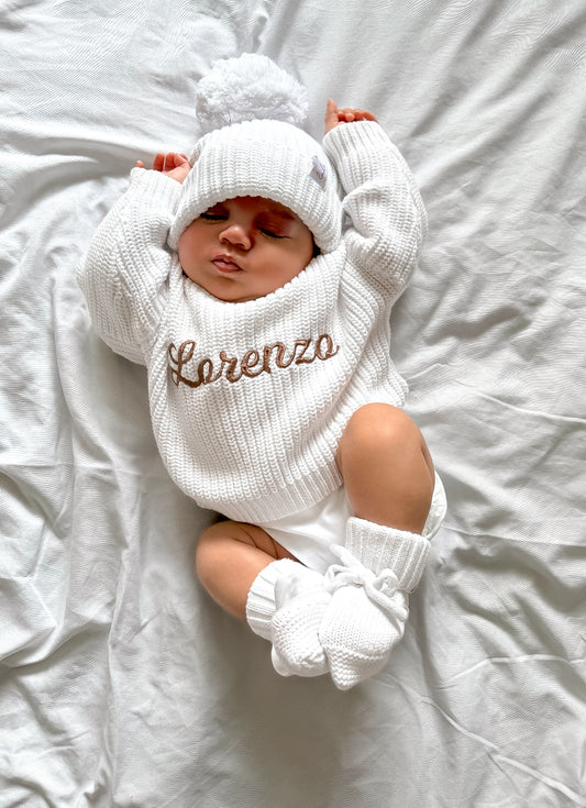 personalised baby outfit - white chunky knit