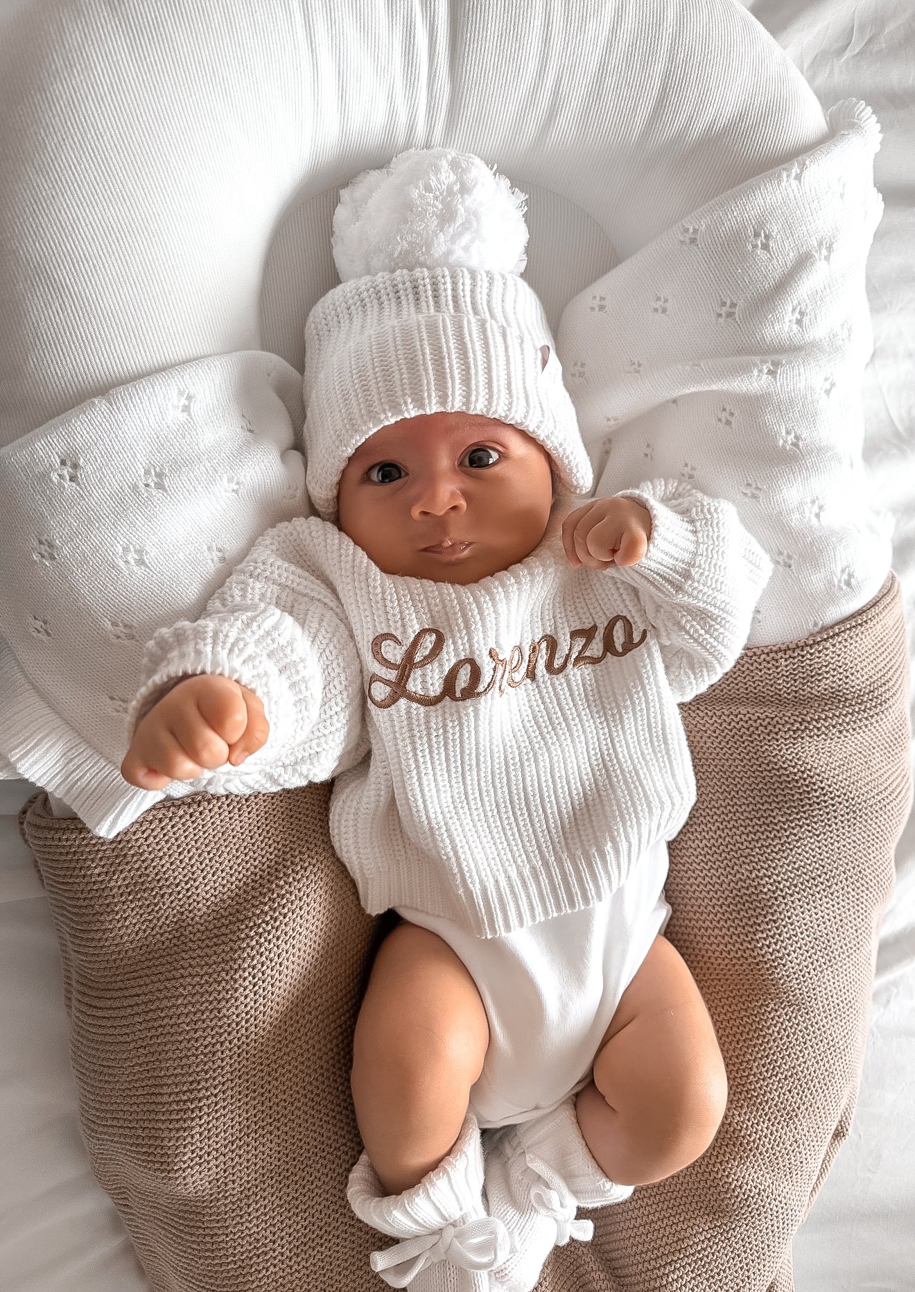 personalised baby outfit - white chunky knit