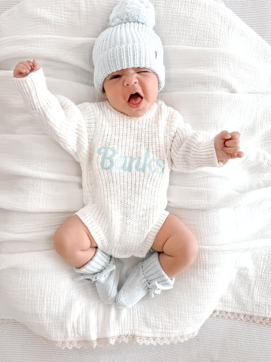 personalised baby romper - ivory chunky knit