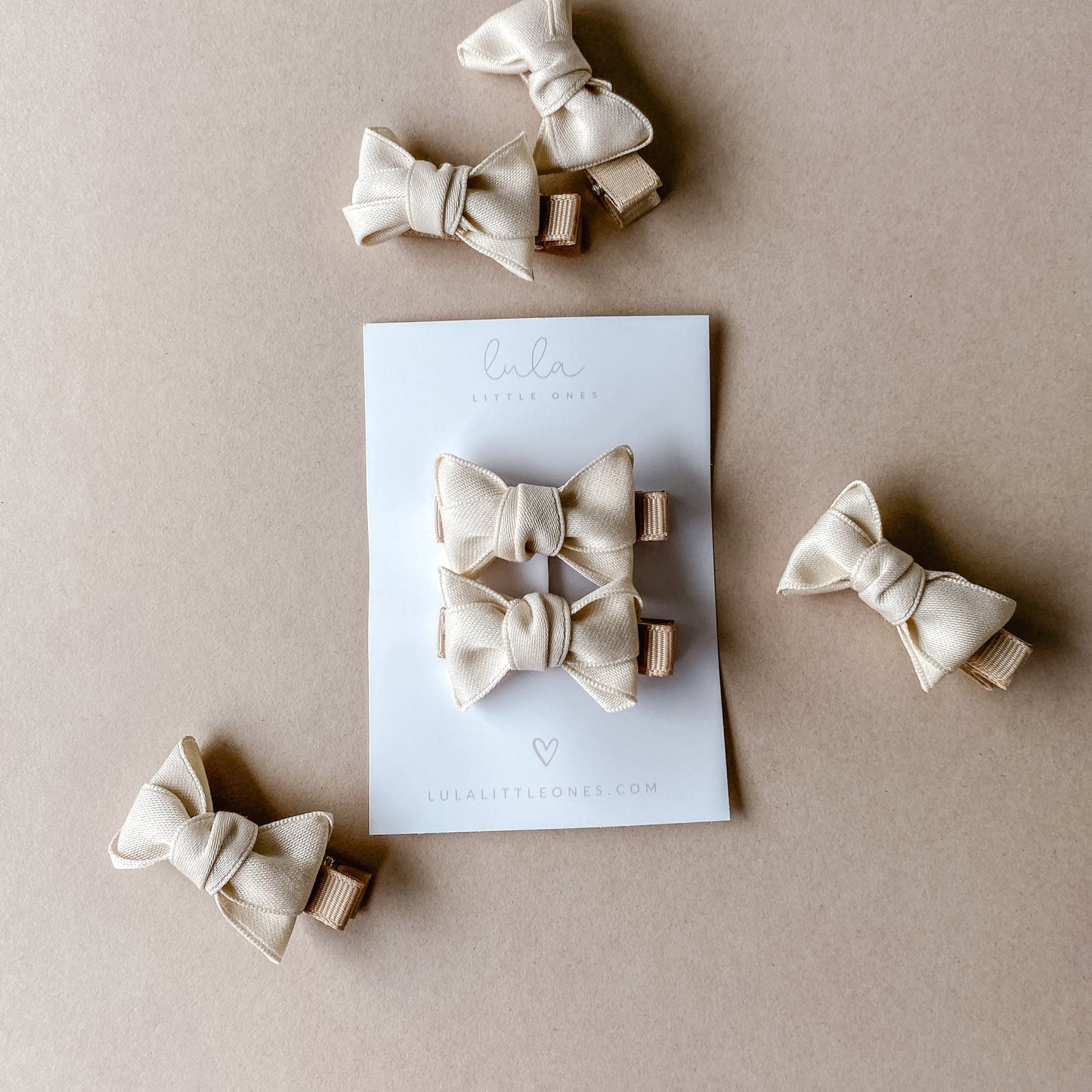 Mini Pigtail Bow Hair Clip Set | Vanilla