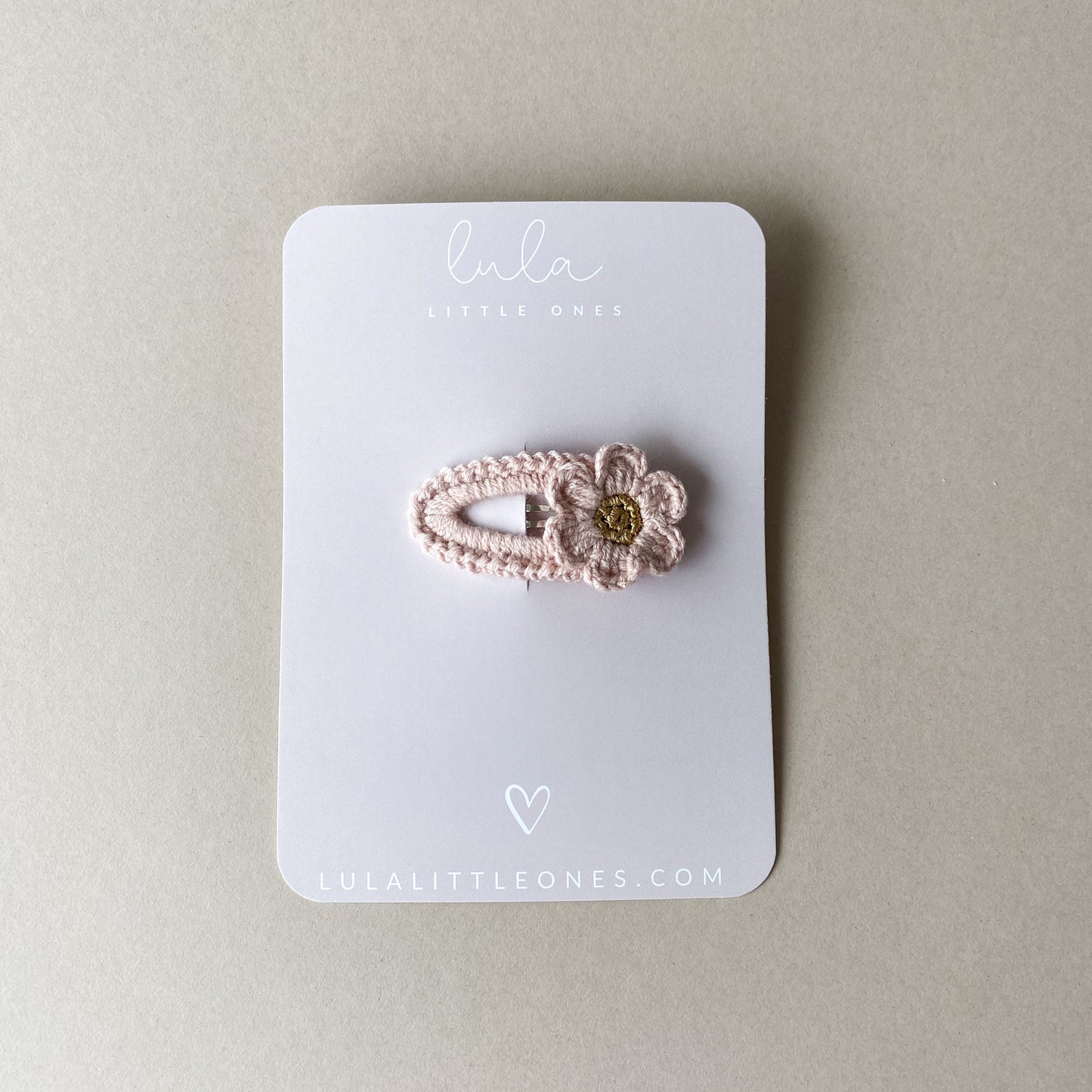 dusky pink first hair clip | crochet flower