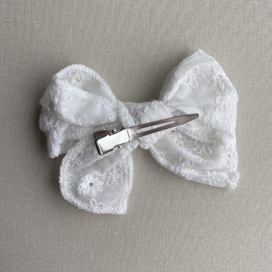 Hair Clip | Embroidered Flowers Bow | Ivory