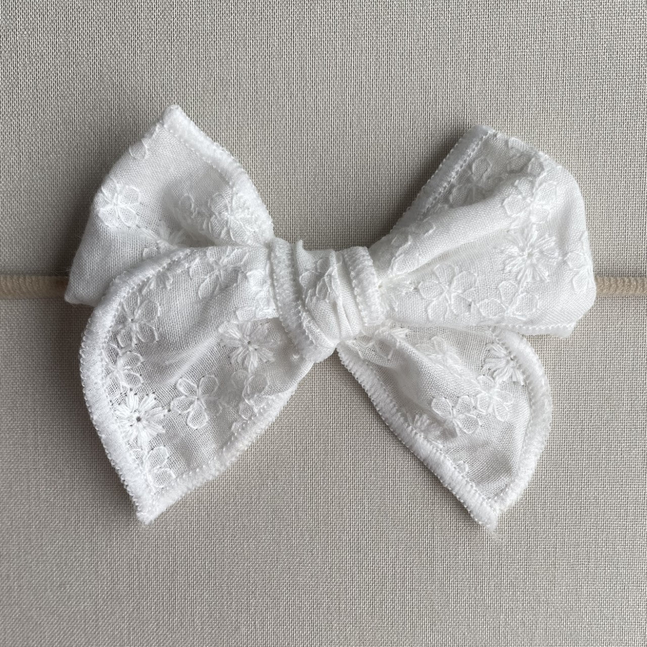 Headband | Embroidered Flowers Bow | Ivory