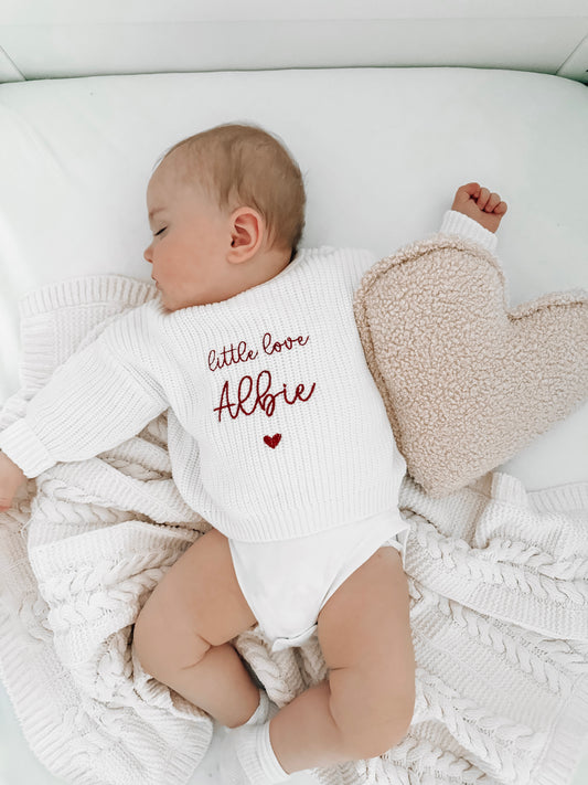 Personalised Little Love Chunky Knit Jumper | White