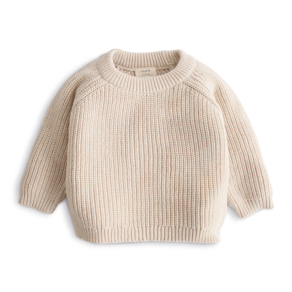 Mushie Chunky Knit Baby Sweater | Beige