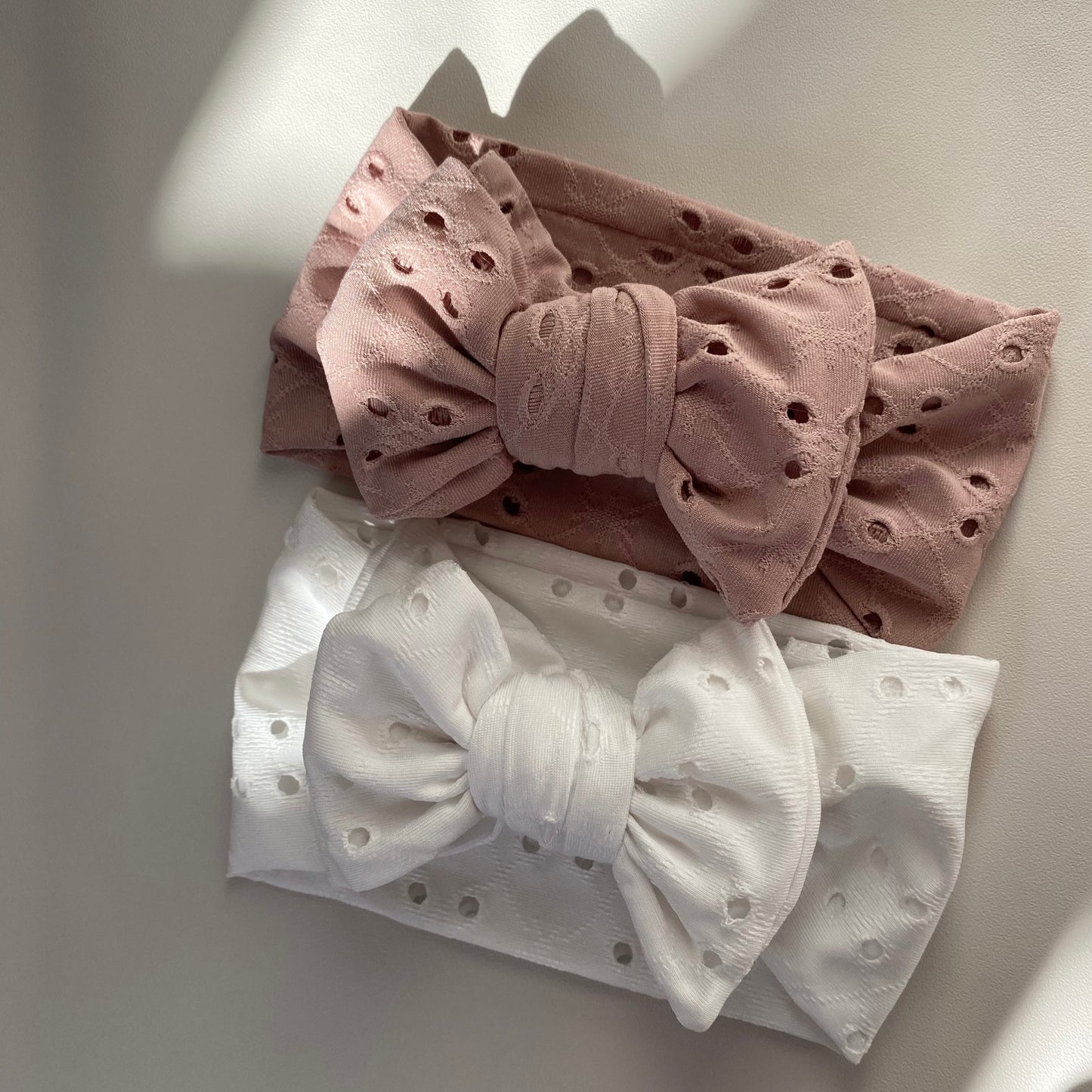 Baby Headband - Pink and White Broderie Anglaise
