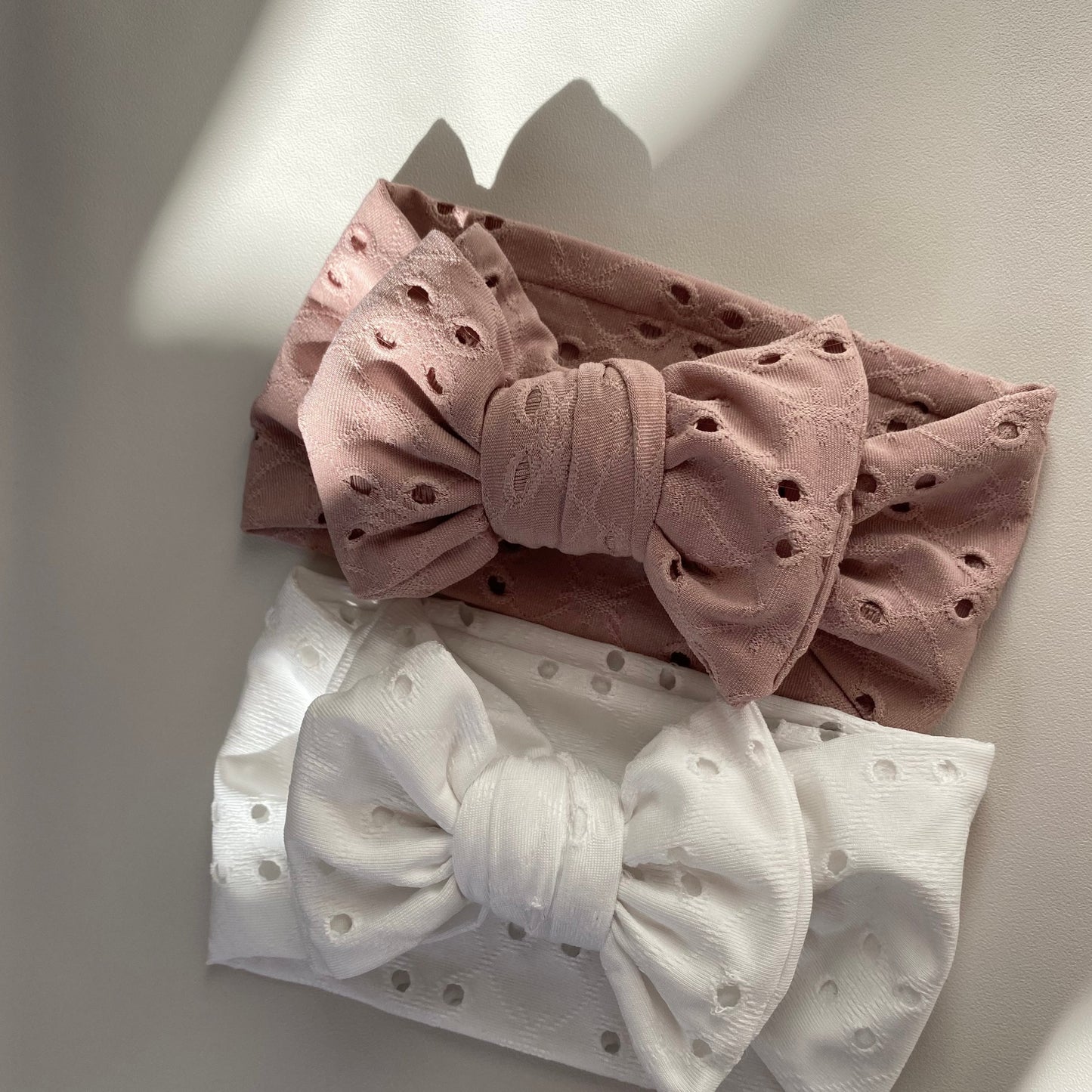 Baby Headbands - Pink and White Broderie Anglaise