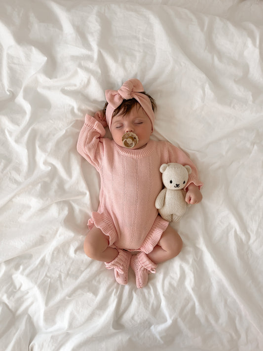 baby top knot rib headband | powder pink