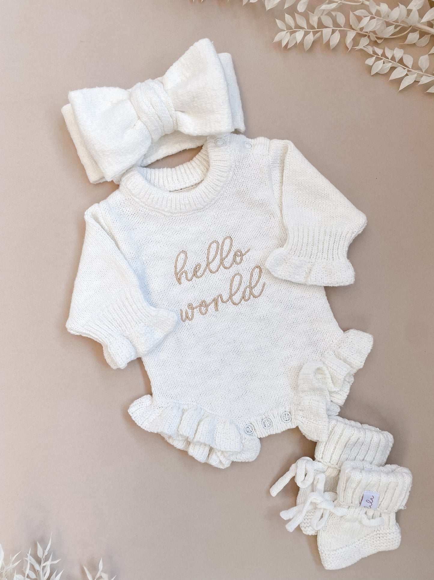 Hello World | Frill Knit Baby Romper | Ivory